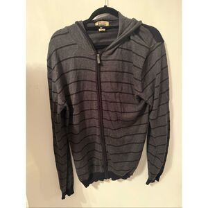 Trilogy men’s zip up hoodie sweater sz large black grey stripe